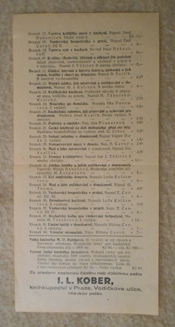 Reklamní leták Knihovna českých hospodyněk a dívek - 30. léta