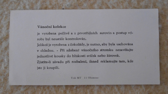 Radostné Vánoce Zora Olomouc - přání vkládané do čokoládových kolekcí