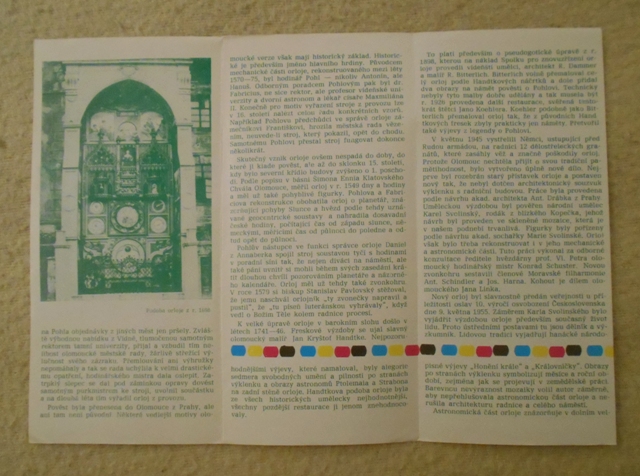 Regionální propagační leták Olomoucký orloj - 1975