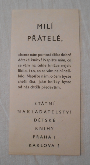 Propagační papírová záložka SNDK - Státní nakladatelství dětské knihy