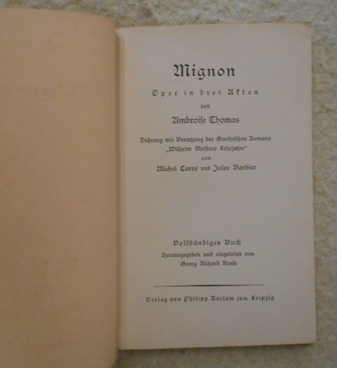 Ambroise Thomas - Mignon - Opernbuch
