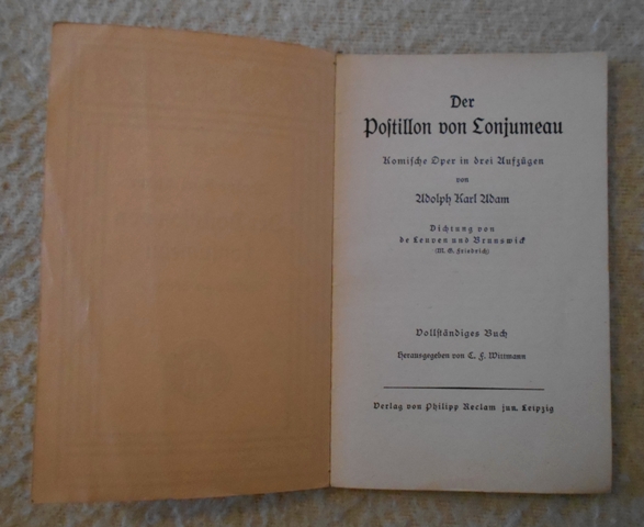 Adolph Karl Adam - Der Postillon von Lonjumeau - Opernbuch