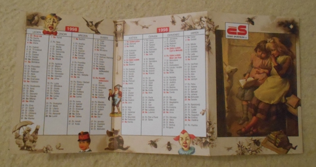 Reklamní kalendář Česká spořitelna a.s. skládaný s rozvrhem hodin - rok 1997-1998