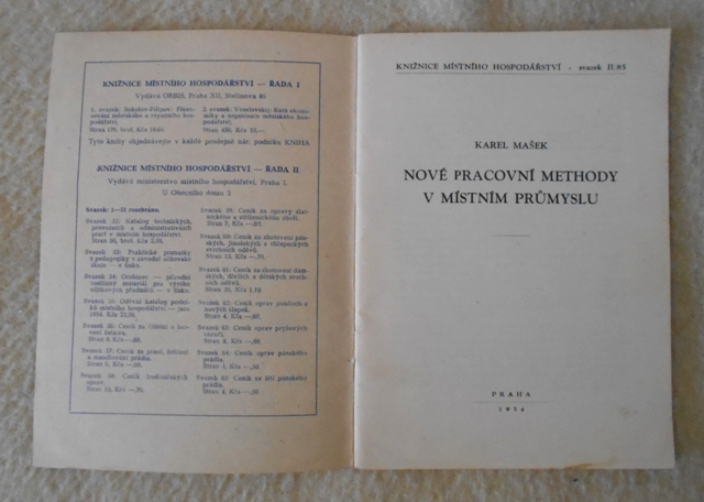 Karel Mašek - Nové pracovní methody v místním průmyslu - 1954