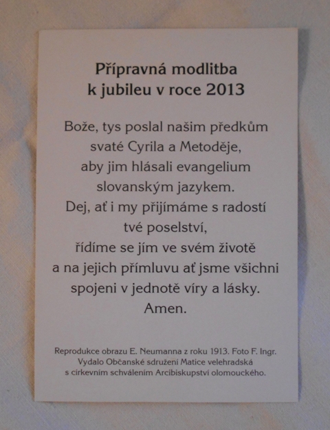 Svatý obrázek Přípravná modlitba k jubileu v roce 2013