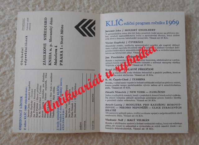 Knižní objednací lístek Edice Klíč 1969