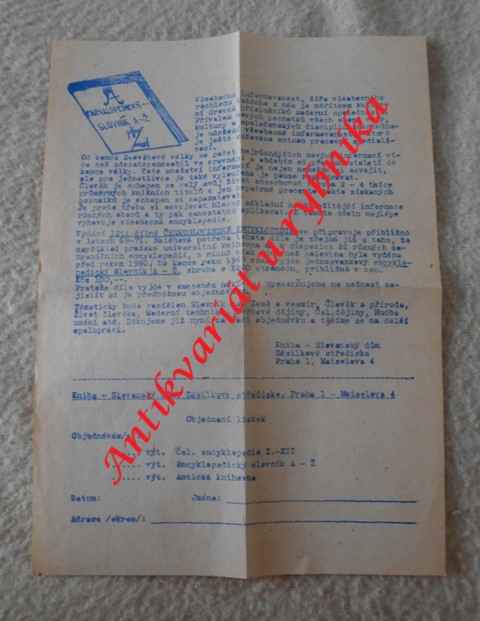Reklamní leták Antická knihovna - 1969