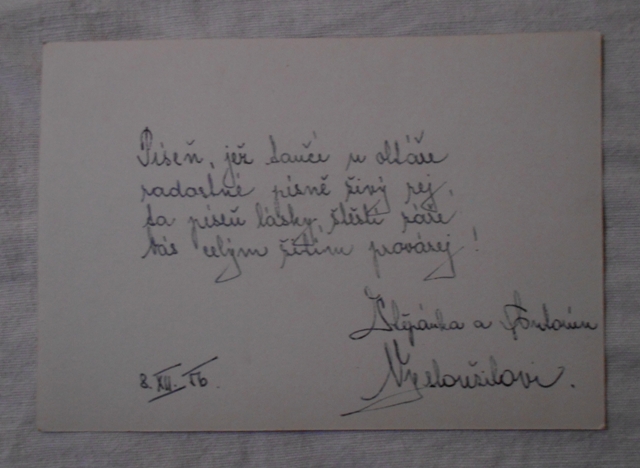 Blahopřání k sňatku - kytice karafiátů - 1956