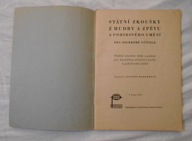 Státní zkoušky z hudby a zpěvu a pohybového umění pro soukromé učitele - 1947