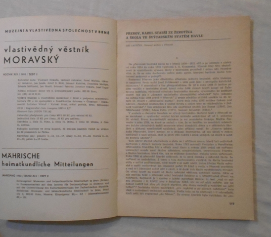 Časopis Vlastivědný věstník moravský rok 1993 číslo 2
