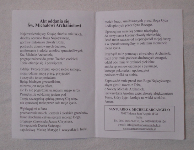 Modlitební lístek Św. Michał Archanioł - polsky