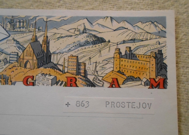 Telegram - holubice nad dominantami ilustrovaný doručovací formulář použitý - 1955