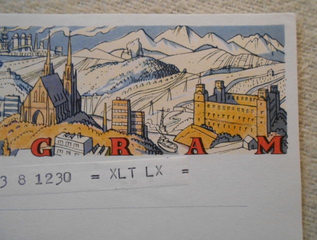 Telegram - holubice nad dominantami ilustrovaný doručovací formulář použitý - 1955