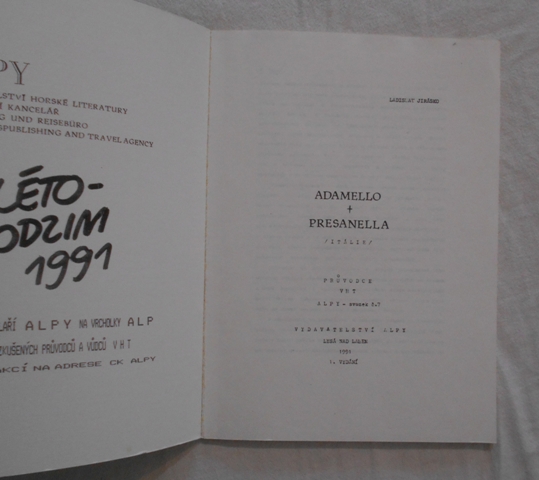 Ladislav Jirásko - Adamello + Presanella - se 3 vloženými plánky - 1991