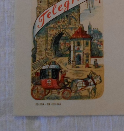 Telegram - V. Kubašta ilustrovaný doručovací formulář použitý - 1956