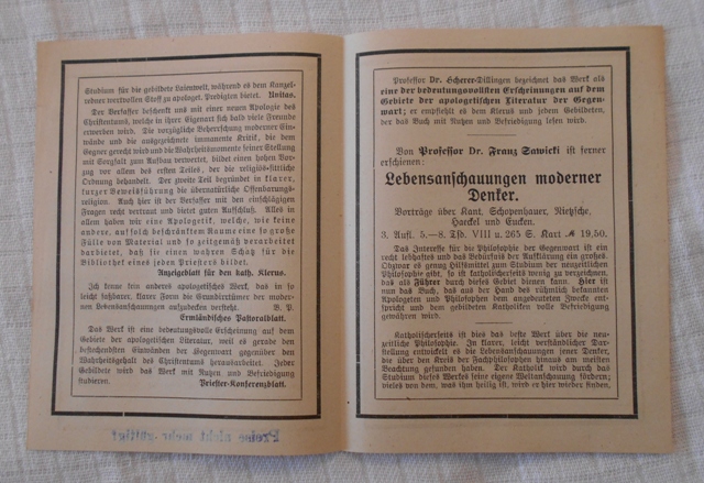Reklamní leták Ferdinand Schőningh Paderborn - Die Wahrheit des Christentums - 20. léta 20. st.