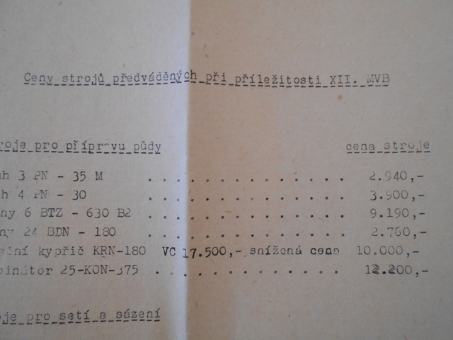 Ceny strojů předváděných při příležitosti XII. Mezinárodního veletrhu Brno 1970