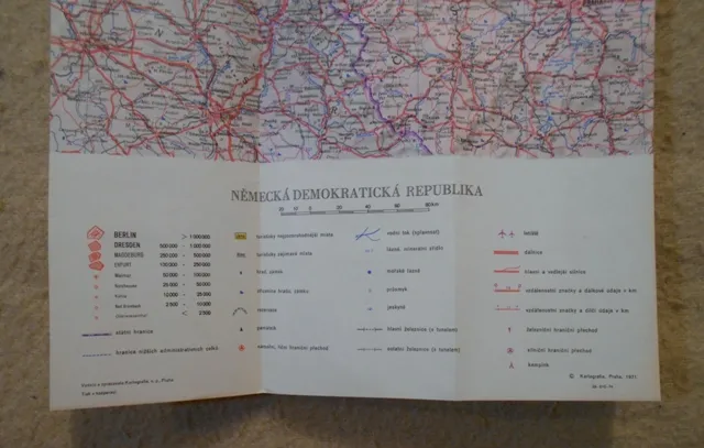 Mapa Německá demokratická republika - skládaná - 1971