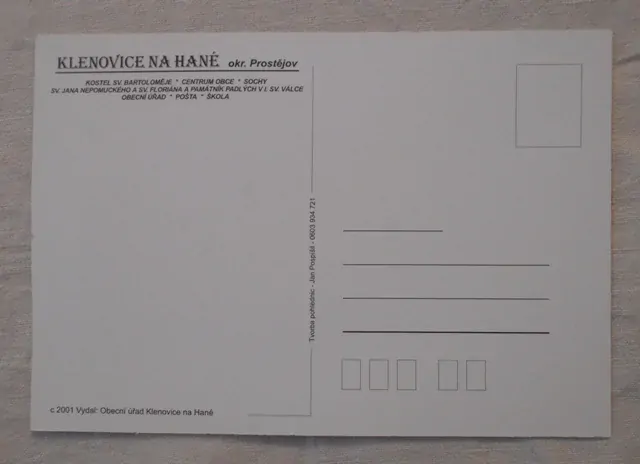 Pohlednice Klenovice na Hané - 2001 - barevná nepoužitá