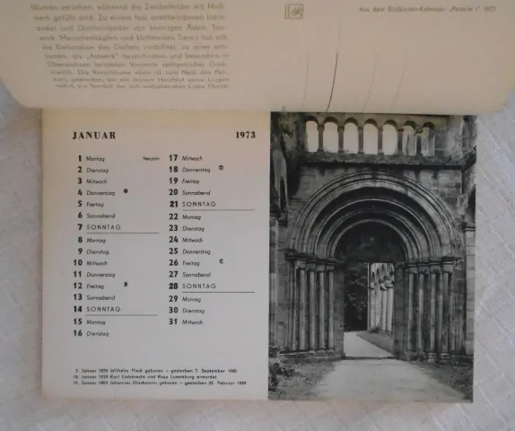 Portale von der Romanik zur Gotik Bildkarten-Kalender 1973 - závěsný pohlednicový kalendář - 1973 - v němčině