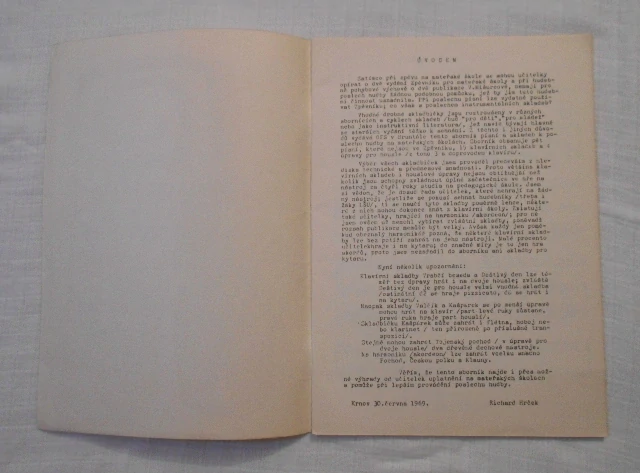 Poslech hudby na mateřských školách Sborník Skladeb - Bruntál 1969