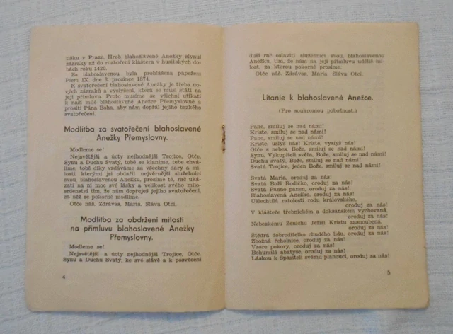Modlitební lístek Litanie k blahoslavené Anežce Přemyslovně - Imprimatur 1942