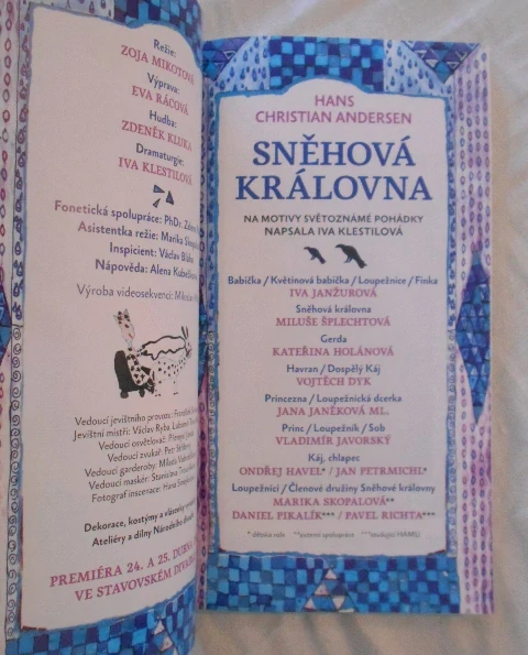Programová knížka s pohádkami Národní divadlo činohra - Hans Christian Andersen Sněhová královna - 2008