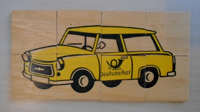 Dřevotřískové puzzle kostičky Auta 6 motivů x 8 kostek - Německo retro