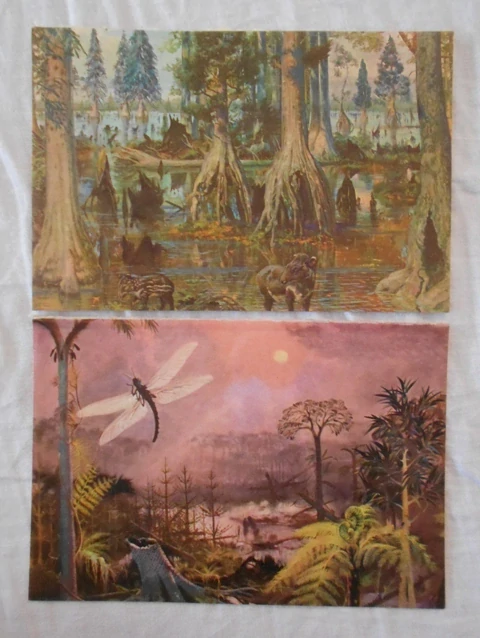Ilustrace Zdeněk Burian z knihy J. Augusta Ztracený svět - 7 listů - 1968