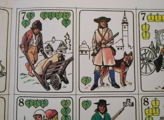 Jednohlavé mariášové karty Česká státní spořitelna - nerozstříhaný arch - abc 1985 13