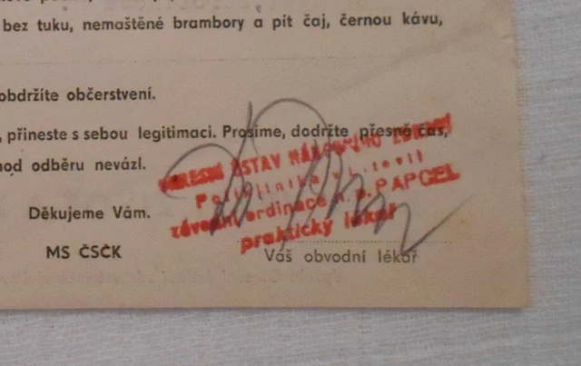 OUNZ Poliklinika Litovel Ordinace Papcel - Pozvánka k darování krve - 1967