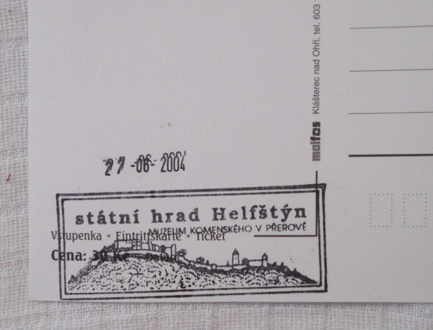 Vstupenka - pohlednice Hrad Helfštýn Helfštýnská madona 1998 - 30,- Kč