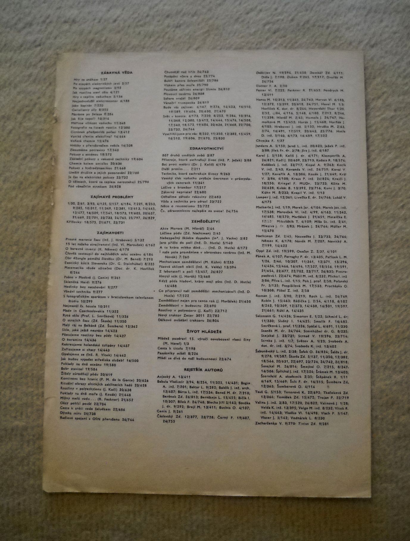 Časopis Věda a technika mládeži rok 1960 obsah ročníku