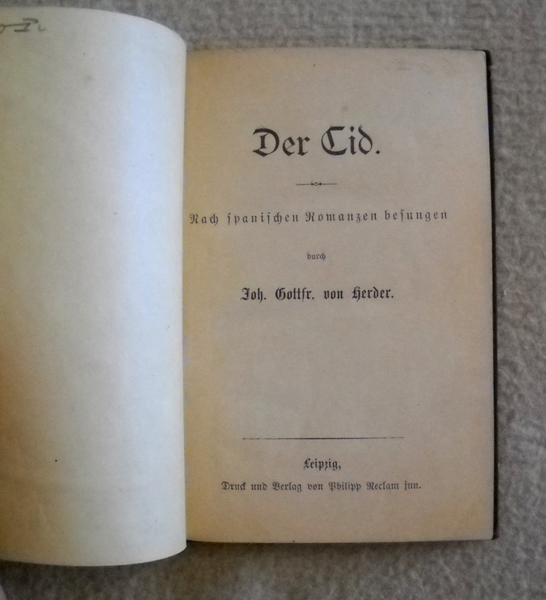 Johann Gottfried von Herder - Der Cid - Lepzig 1888