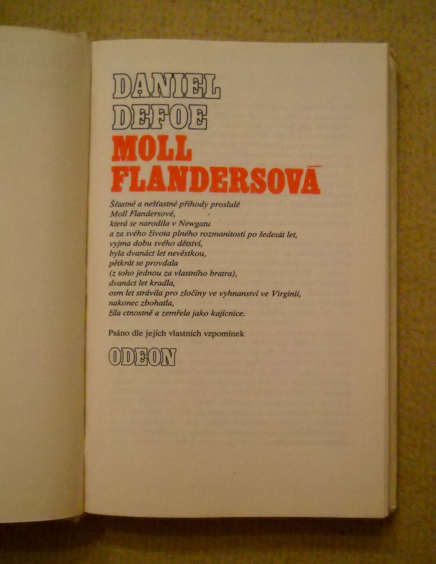Daniel Defoe - Moll Flandersová - Odeon 1983