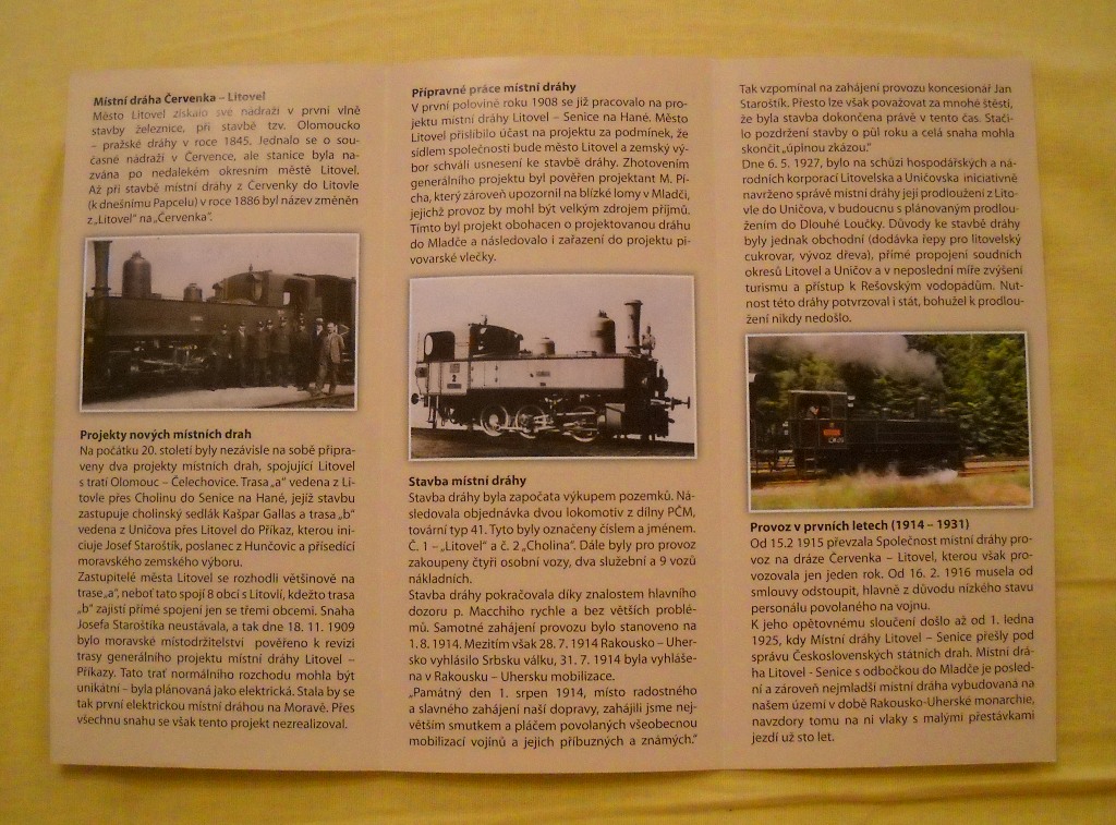 Pamětní leták 100 let železniční trati Litovel - 2014