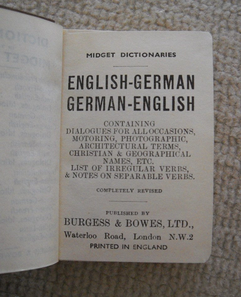 English-German German-English Midget Dictionaries - Burgess & Bowes, England