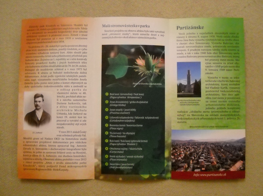 Regionální propagační leták Jurkovičův altán v parku Kinských