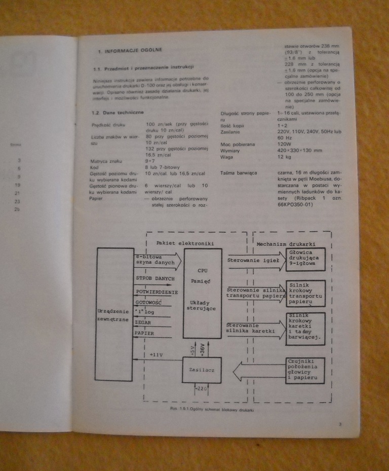Drukarka mozaikowa D•100 - Instrukcija eksploatacji - 1986