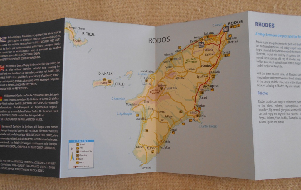 Mapa Rhodes map and more - Duty Free Shops - Řecko