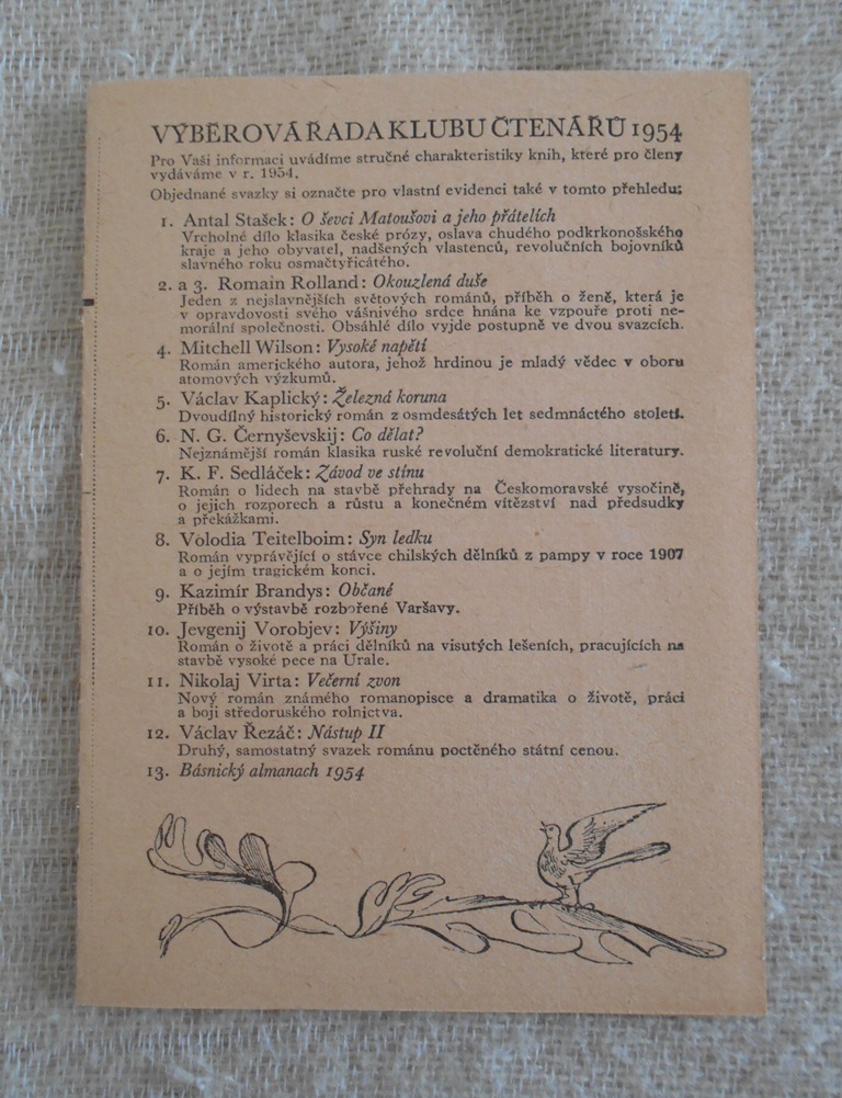 Knižní objednací lístek nakladatelství Odeon z roku 1954