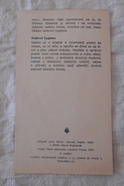 Zdravotnický leták Stručné pokyny pro nemocné s vysokým krevním tlakem - 1978