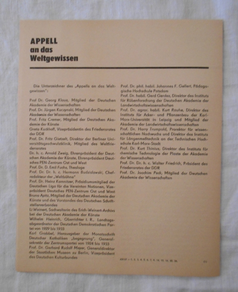 List Appell an das Weltgewissen - Apel na svědomí světa - DDR 1967