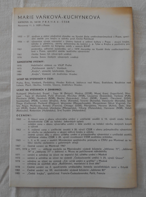 Marie Vaňková-Kuchynková - Krajky - program výstavy - Svitavy 1985