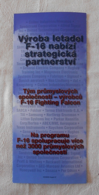 Reklamní leták F-16 Fighting Falcon - 1997
