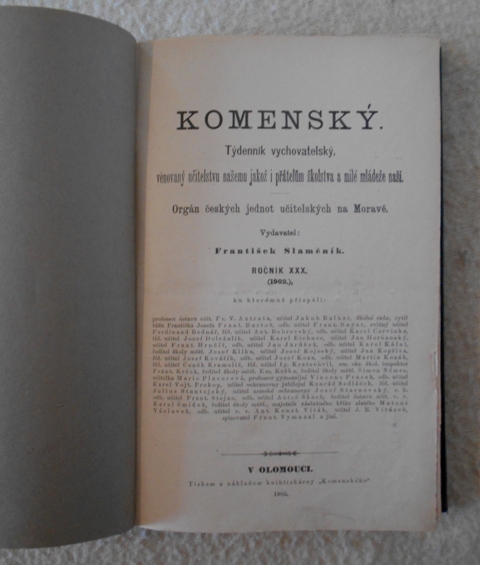 Časopis Komenský Týdenník vychovatelský ročník XXX. rok 1902