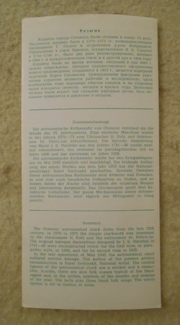 Regionální propagační leták Olomoucký orloj - 1975