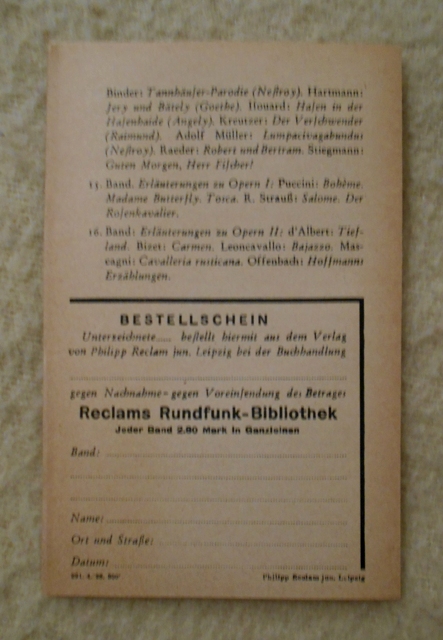 Knižní objednací lístek Wie Goethe uns Schiller - Reclam jun. Leipzig