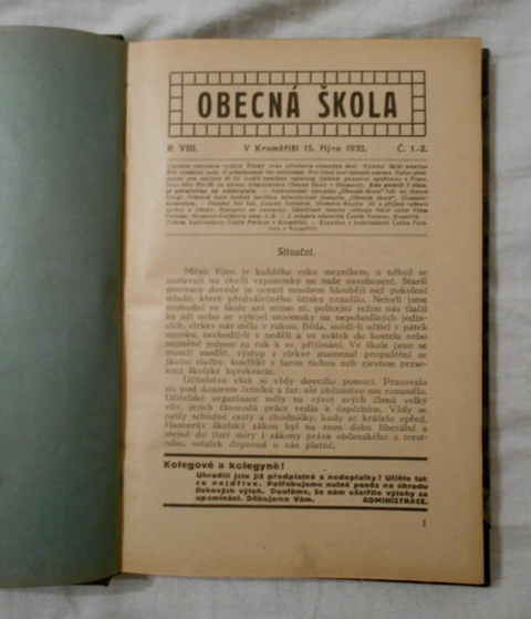 Časopis Obecná škola ročník 8. rok 1933-1934 - 9 dvojčísel