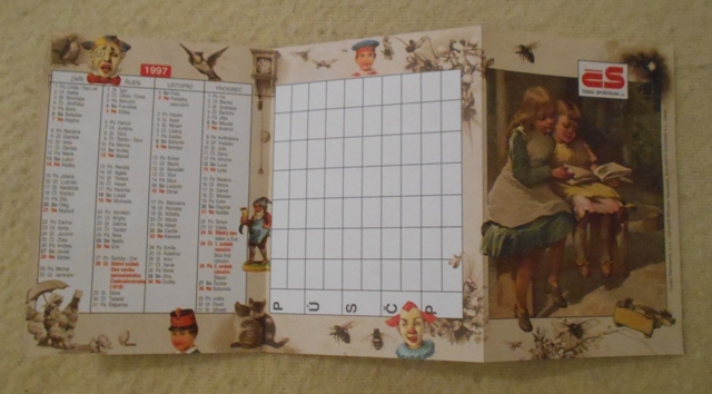 Reklamní kalendář Česká spořitelna a.s. skládaný s rozvrhem hodin - rok 1997-1998